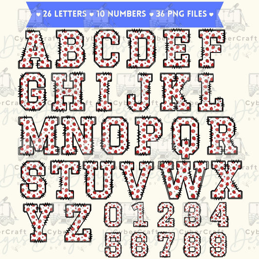 Strawberries & Hearts Alphabet Clip Art Bundle PNG | A-Z Letters & 0-9 Numbers | Cute Valentine Alphabet | Commercial Use | Digital Download