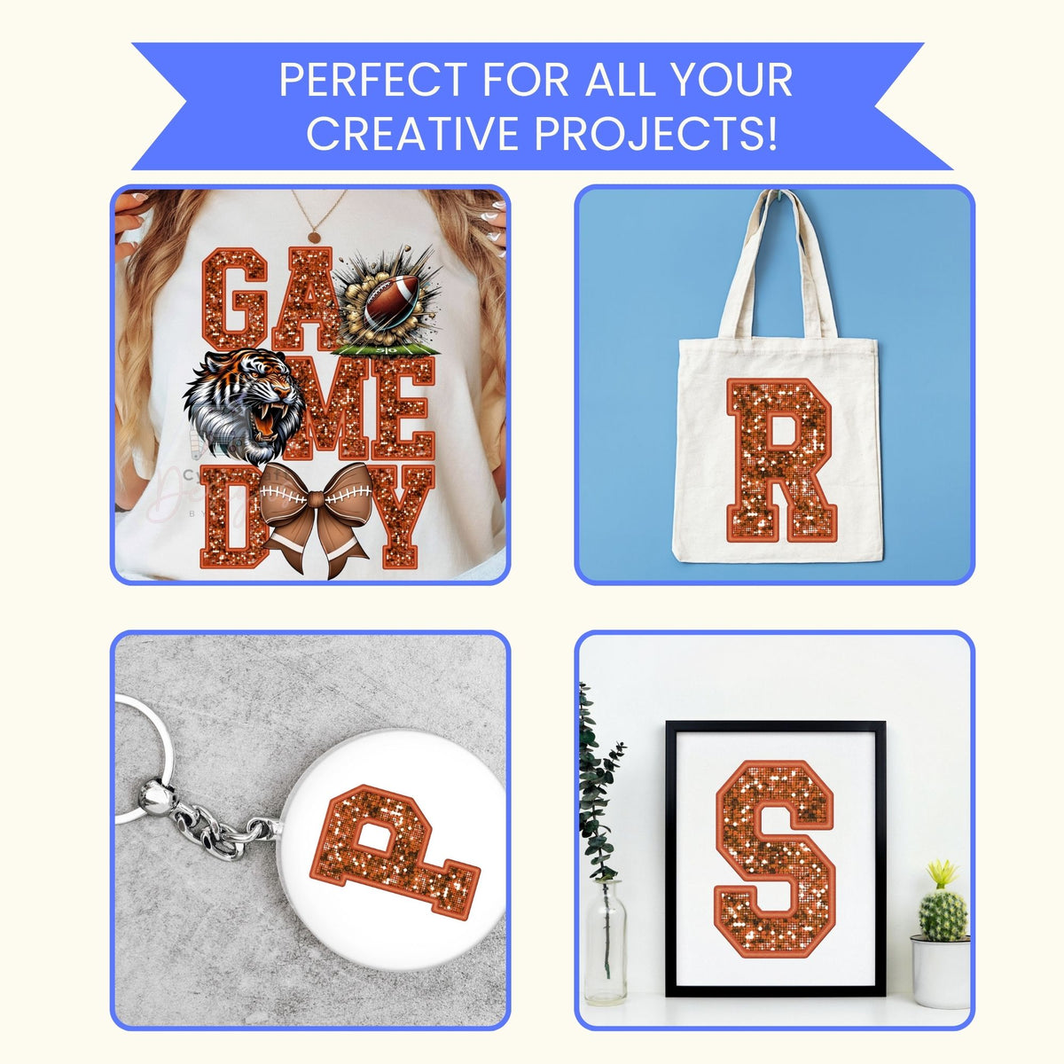 Orange Glitter Varsity Alphabet & Number Clip Art Bundle PNG | A-Z Letters & 0-9 Numbers | Commercial Use | Sublimation Alphabet | Digital Download