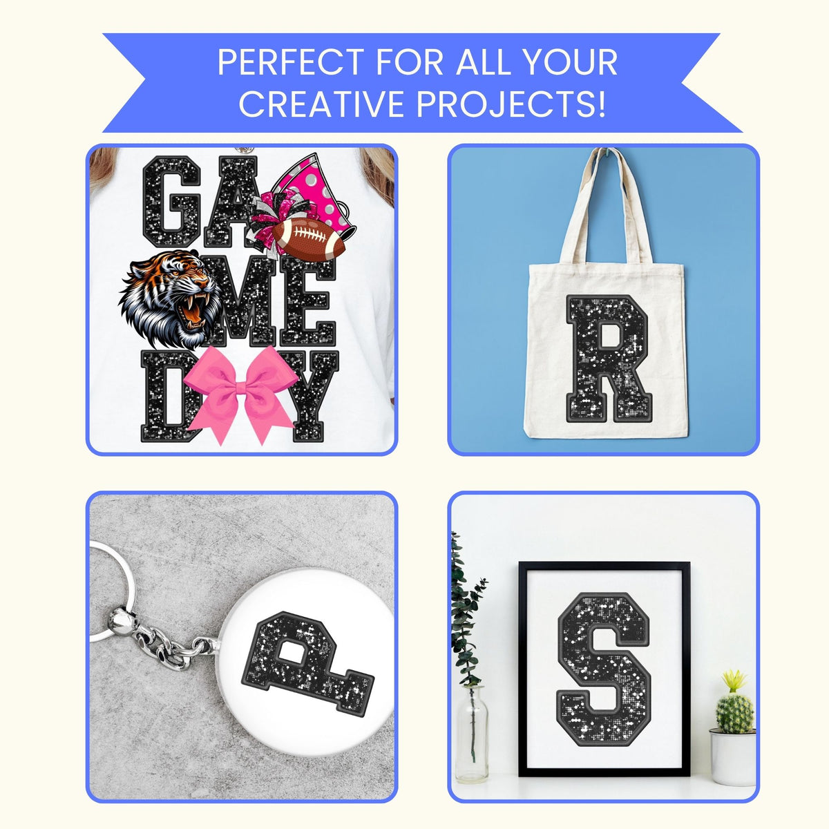 Black Faux Glitter Varsity Alphabet & Numbers PNG Bundle | A-Z Letters & 0-9 Clipart | Commercial Use | Sublimation Alphabet | Sports Monogram