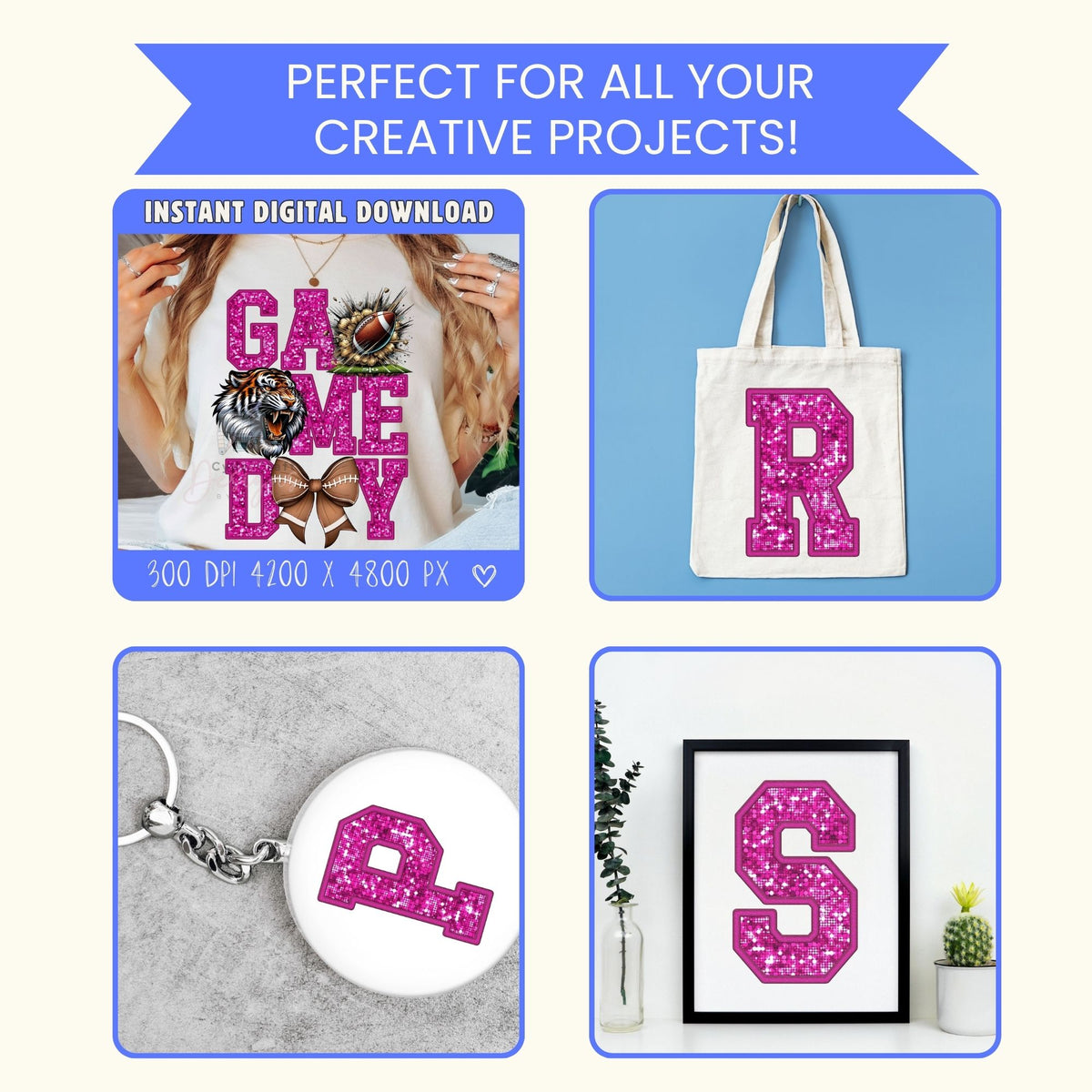Pink Glitter Varsity Alphabet & Number Clip Art Bundle PNG | A-Z Letters & 0-9 Numbers | Commercial Use | Sublimation Alphabet | Digital Download