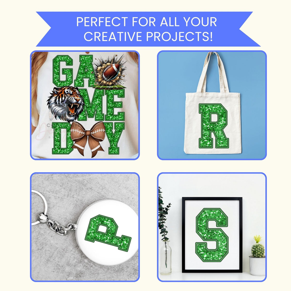 Green Glitter Varsity Alphabet & Number Clip Art Bundle PNG | A-Z Letters & 0-9 Numbers | Commercial Use | Sublimation Alphabet | Digital Download
