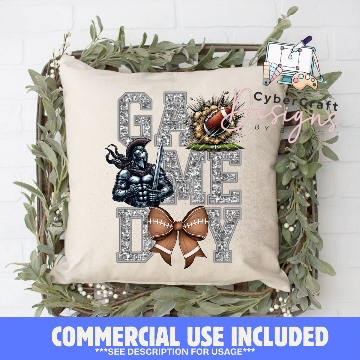 Digital PNG design displayed on a decorative pillow mockup showing one of many possible finished product applications.