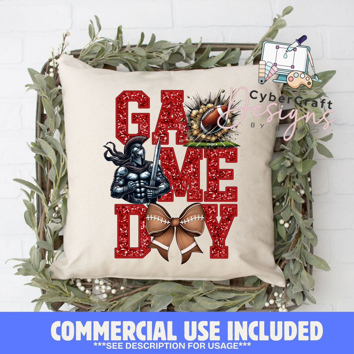 Digital PNG design displayed on a decorative pillow mockup showing one of many possible finished product applications.