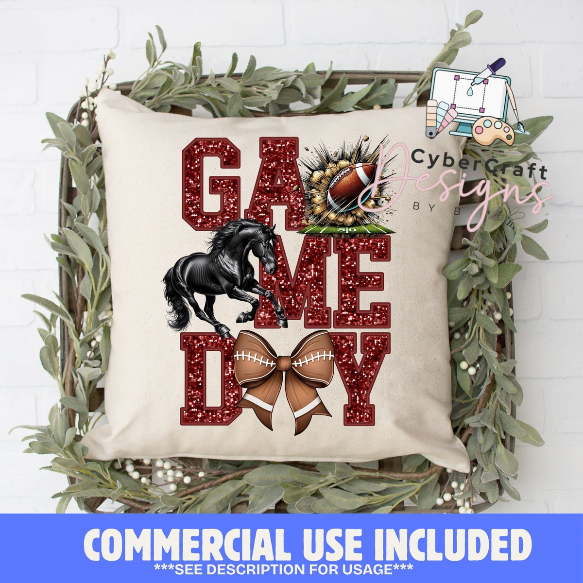 Digital PNG design displayed on a decorative pillow mockup showing one of many possible finished product applications.