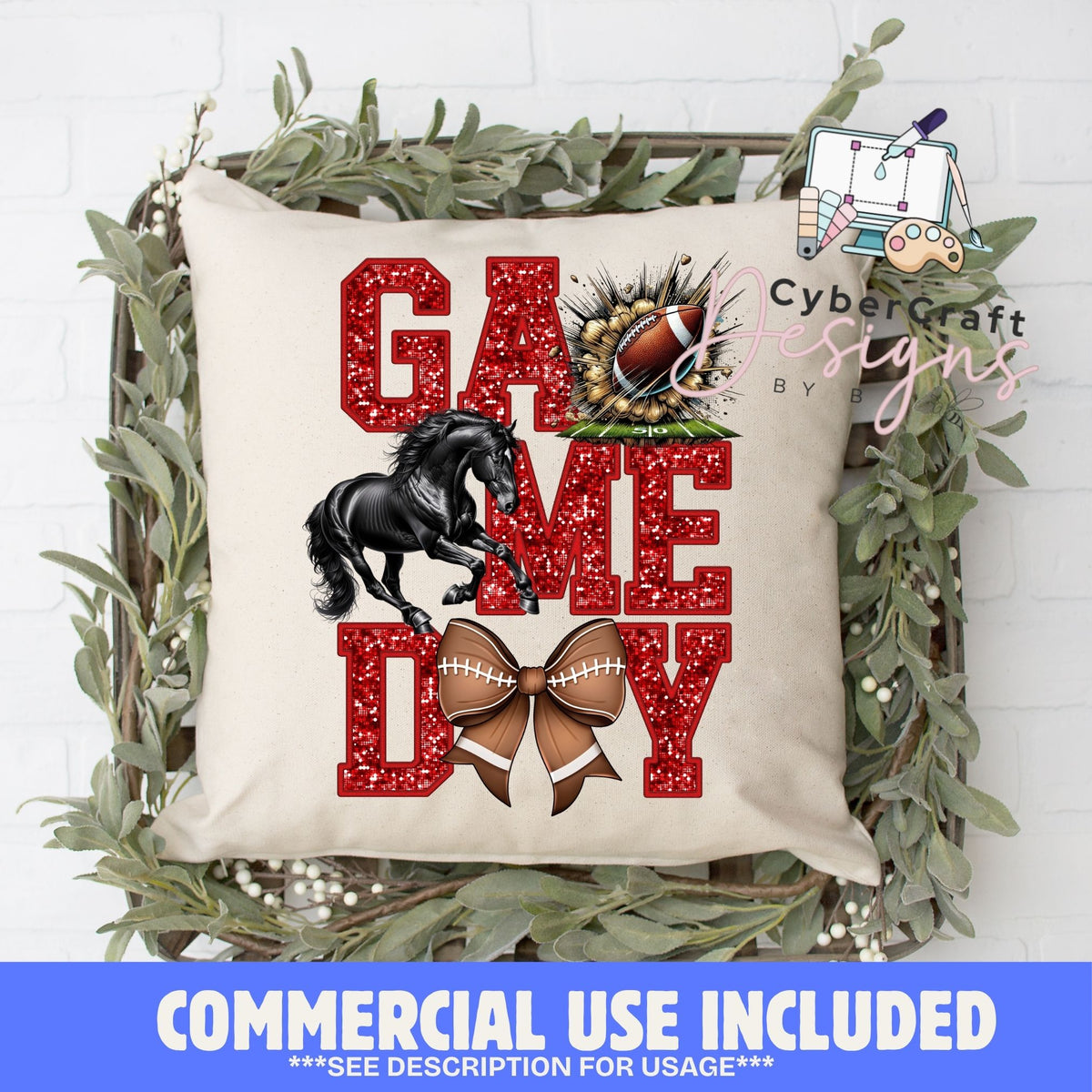 Digital PNG design displayed on a decorative pillow mockup showing one of many possible finished product applications.