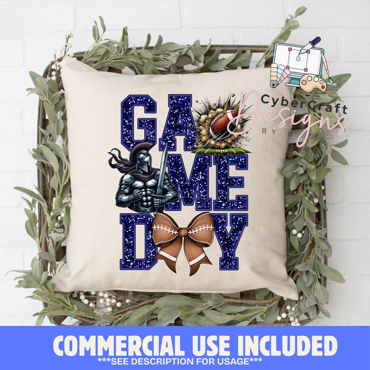 Digital PNG design displayed on a decorative pillow mockup showing one of many possible finished product applications.