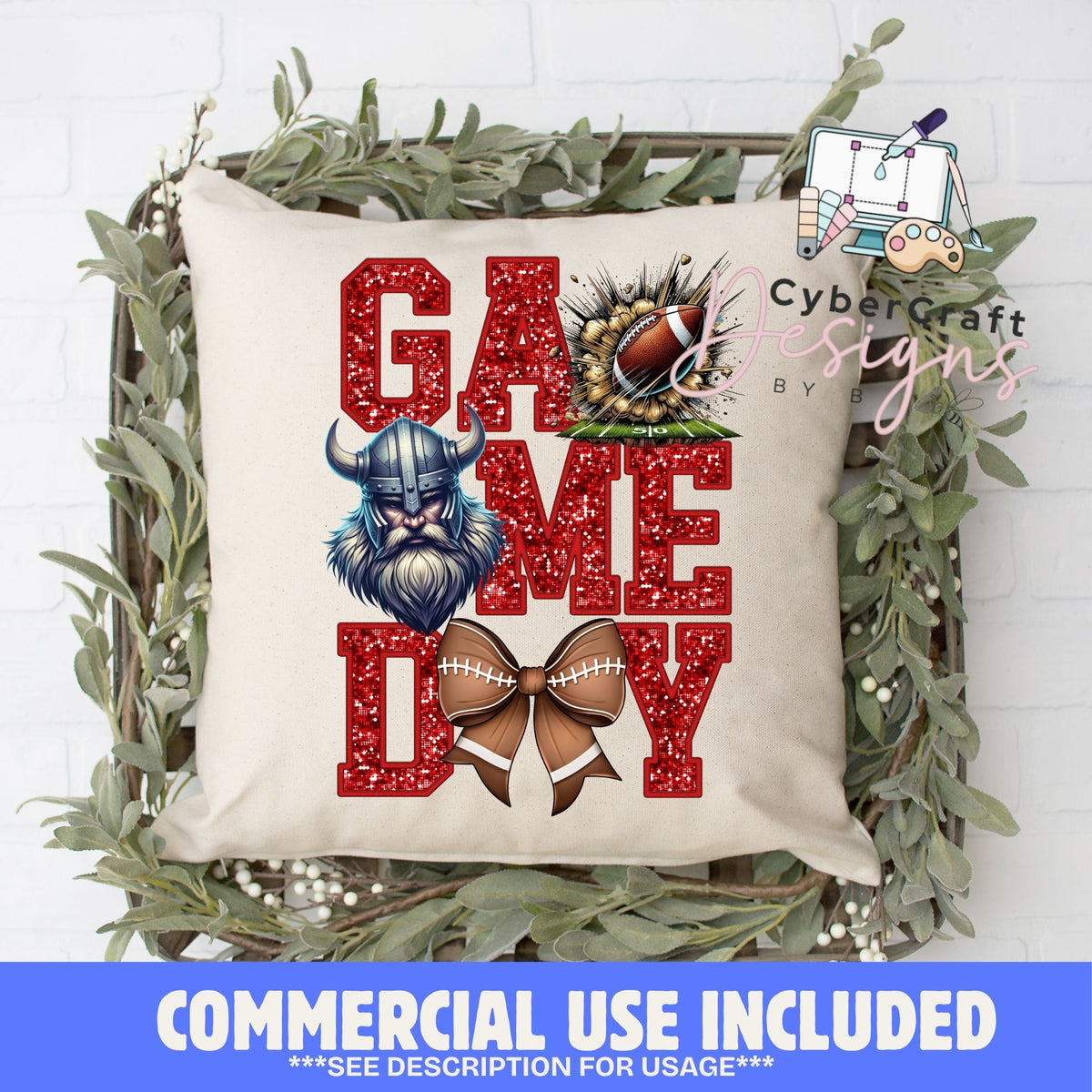 Digital PNG design displayed on a decorative pillow mockup showing one of many possible finished product applications.