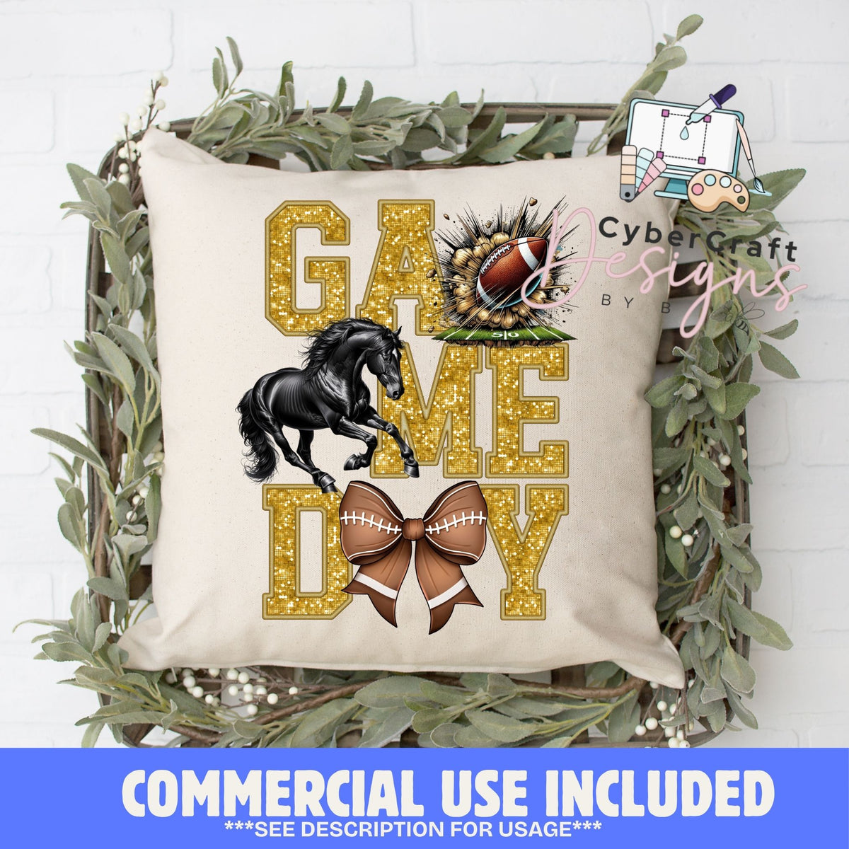 Digital PNG design displayed on a decorative pillow mockup showing one of many possible finished product applications.