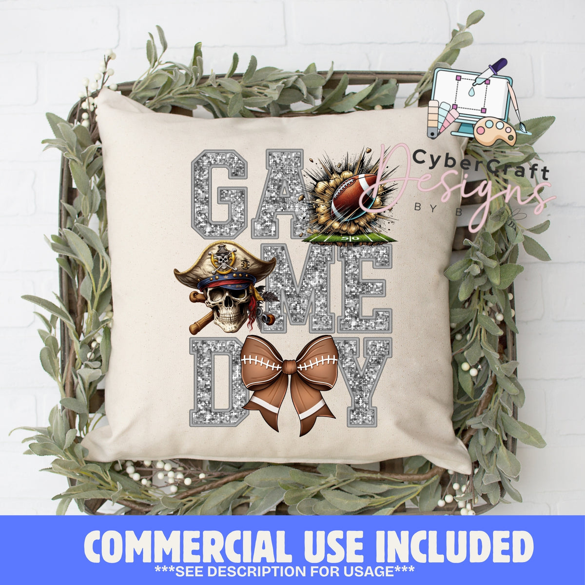 Digital PNG design displayed on a decorative pillow mockup showing one of many possible finished product applications.