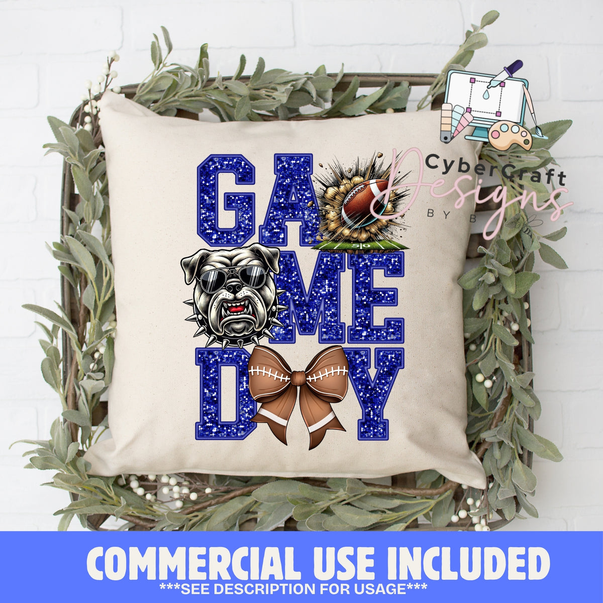Digital PNG design displayed on a decorative pillow mockup showing one of many possible finished product applications.