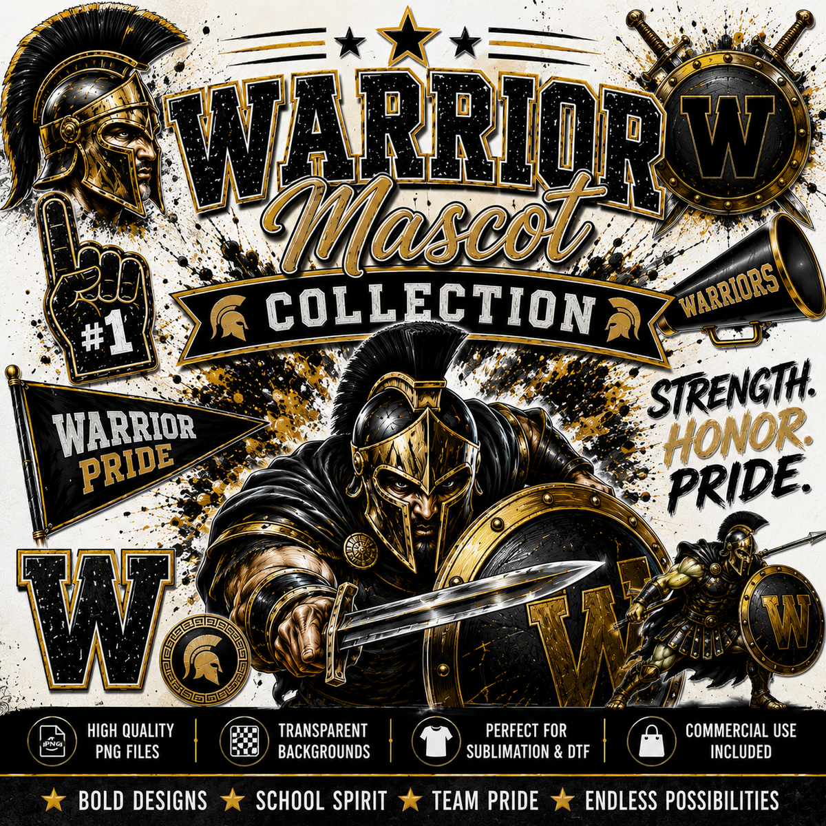 Warriors Mascot Collection featuring fierce warrior school spirit PNG designs, mascot graphics, varsity-style artwork, and high-quality digital downloads for sublimation, custom apparel, and DIY crafts.