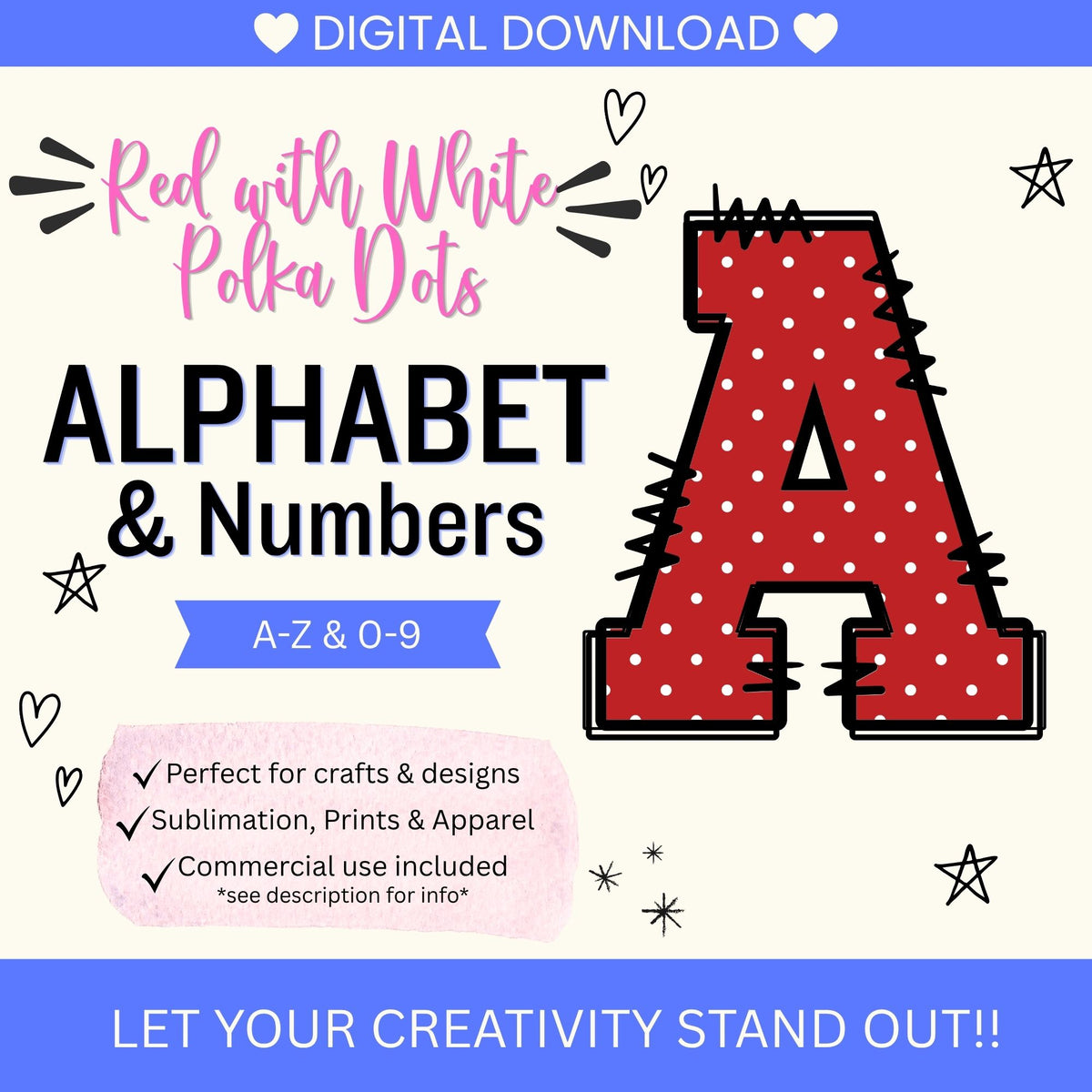 Red Polka Dot Alphabet Clip Art Bundle PNG | A-Z Letters & 0-9 Numbers | Commercial Use | Sublimation Alphabet | Digital Download | Printable Monogram Letters