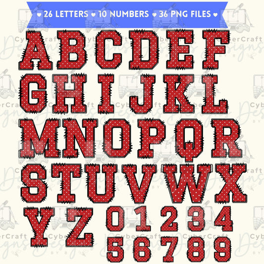 Red Polka Dot Alphabet Clip Art Bundle PNG | A-Z Letters & 0-9 Numbers | Commercial Use | Sublimation Alphabet | Digital Download | Printable Monogram Letters