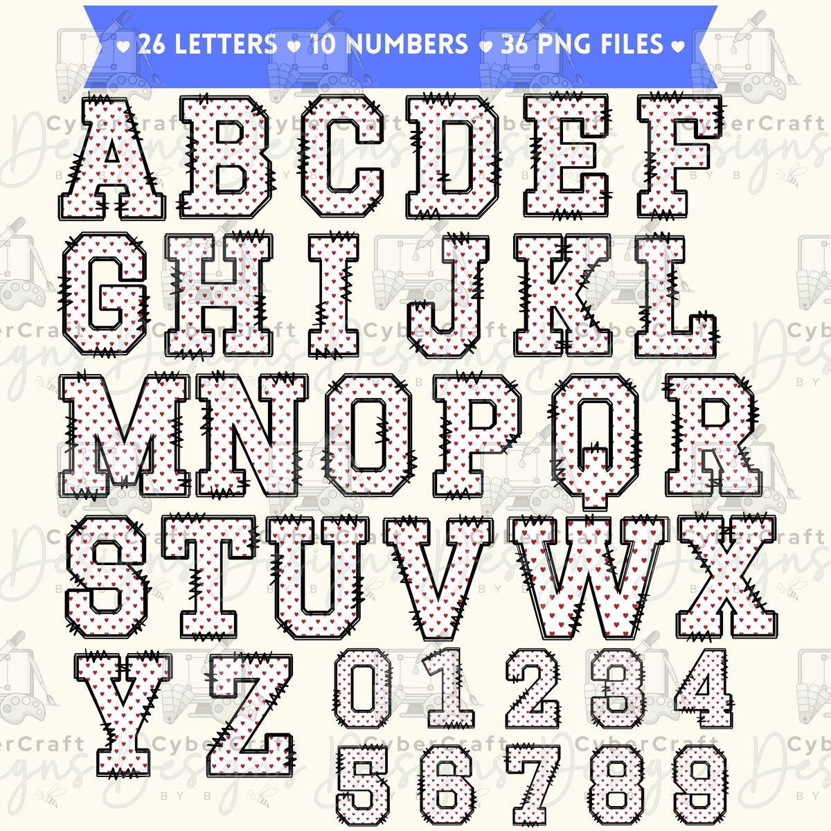 Red Hearts Alphabet Clip Art Bundle PNG | A-Z Letters & 0-9 Numbers | Valentine Alphabet | Commercial Use | Sublimation PNG | Digital Download | Printable Monogram Letters