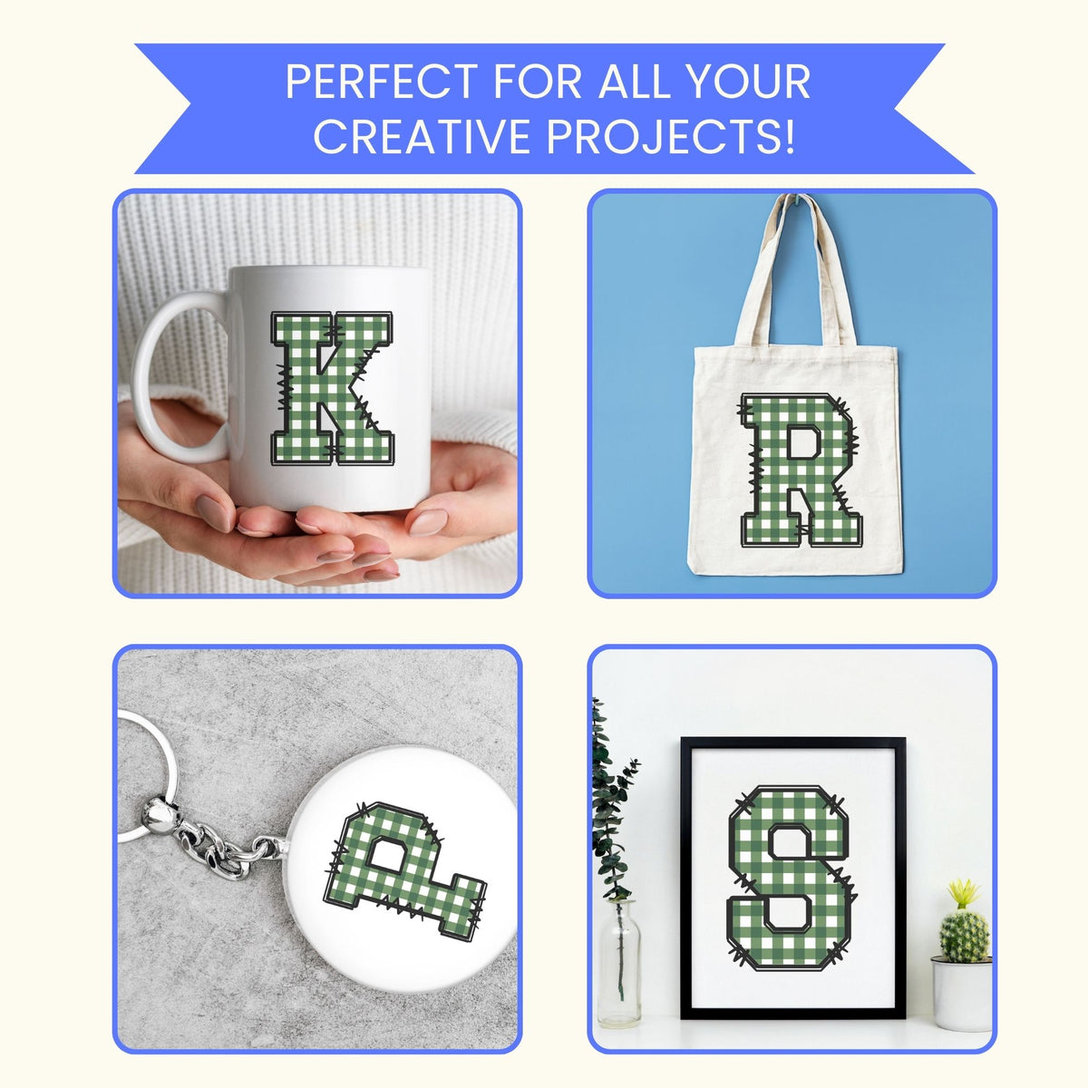 Green Gingham Alphabet Clip Art Bundle PNG | A-Z Letters & 0-9 Numbers | Commercial Use | Sublimation Alphabet | Digital Download | Printable Monogram Letters