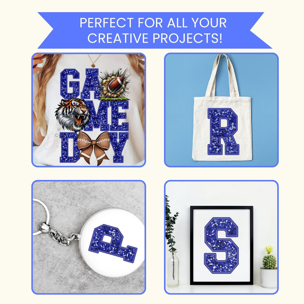 Blue Glitter Varsity Alphabet & Number Clip Art Bundle PNG | A-Z Letters & 0-9 Numbers | Commercial Use | Sublimation Alphabet | Digital Download