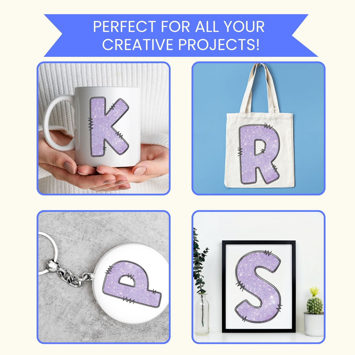 Purple Glitter Alphabet Clip Art Bundle PNG | A-Z Letters & 0-9 Numbers | Sparkle Monogram Alphabet | Commercial Use | Digital Download