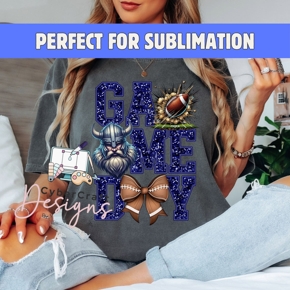 Digital PNG design displayed on a t-shirt mockup showing an example of a finished apparel project.