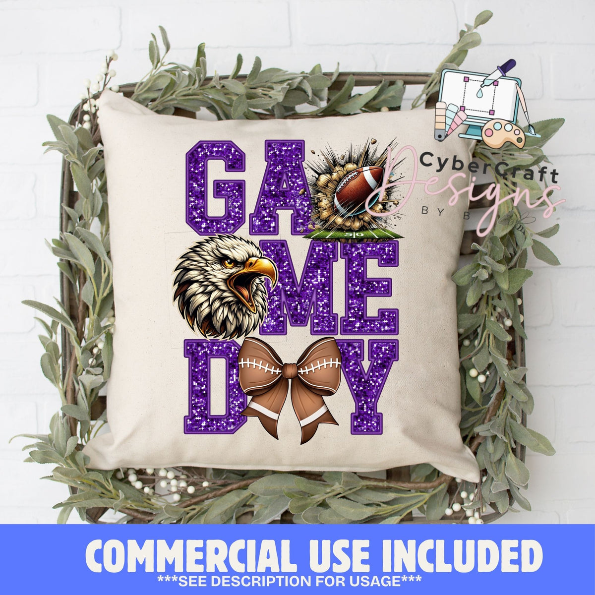Digital PNG design displayed on a decorative pillow mockup showing one of many possible finished product applications.