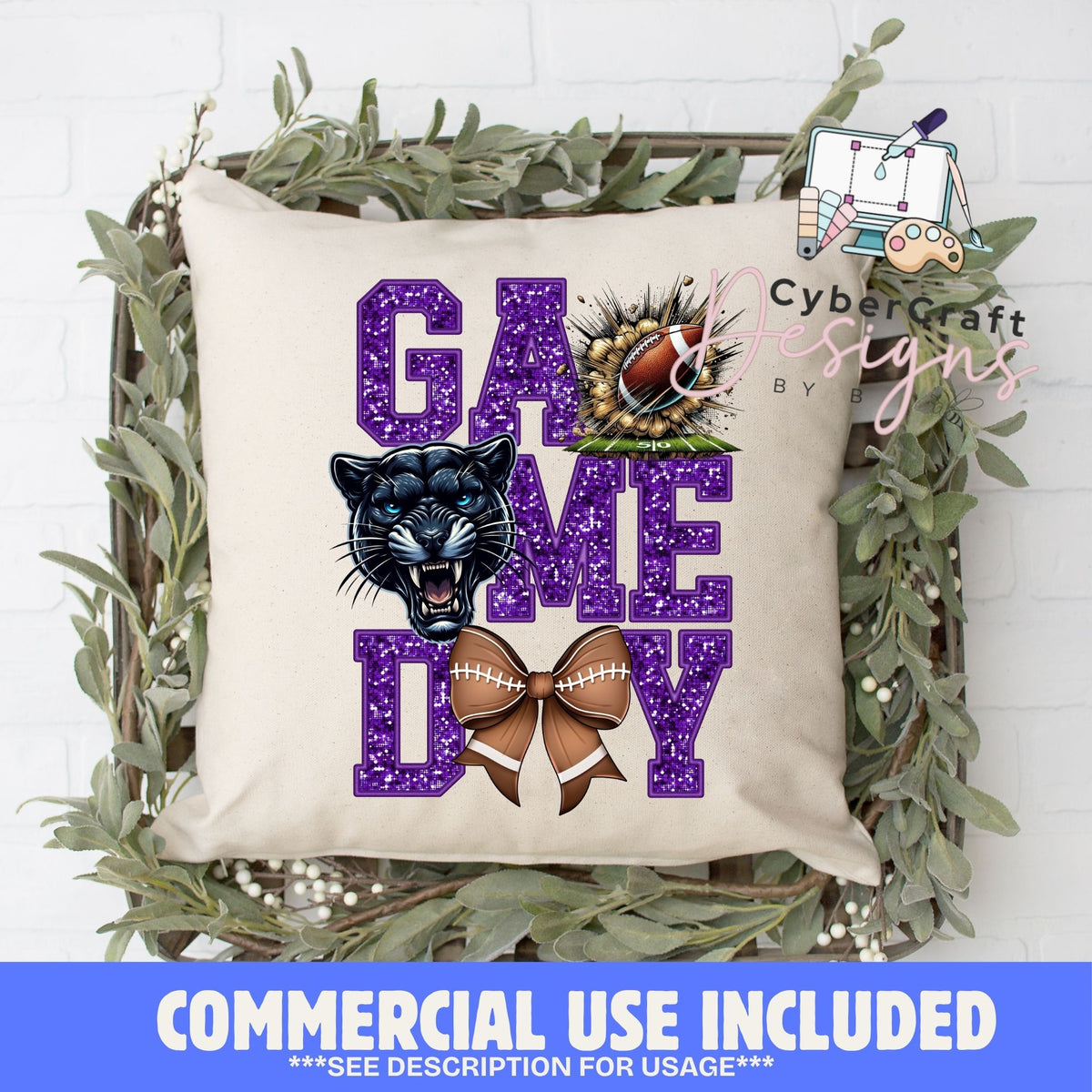 Digital PNG design displayed on a decorative pillow mockup showing one of many possible finished product applications.