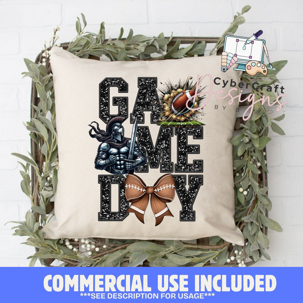 Digital PNG design displayed on a decorative pillow mockup showing one of many possible finished product applications.