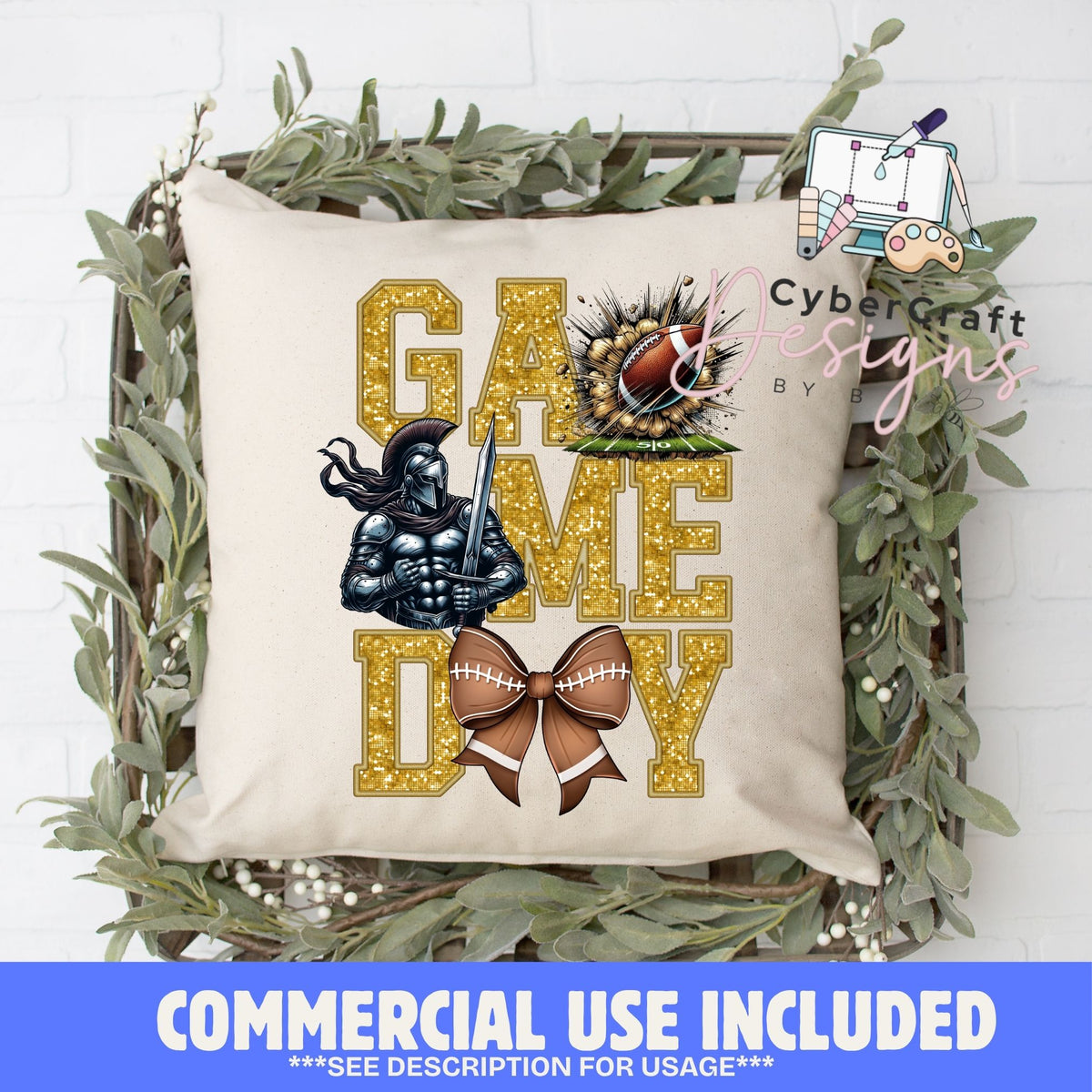 Digital PNG design displayed on a decorative pillow mockup showing one of many possible finished product applications.