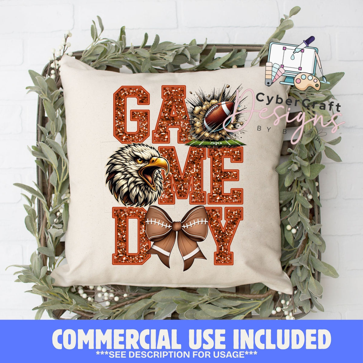 Digital PNG design displayed on a decorative pillow mockup showing one of many possible finished product applications.