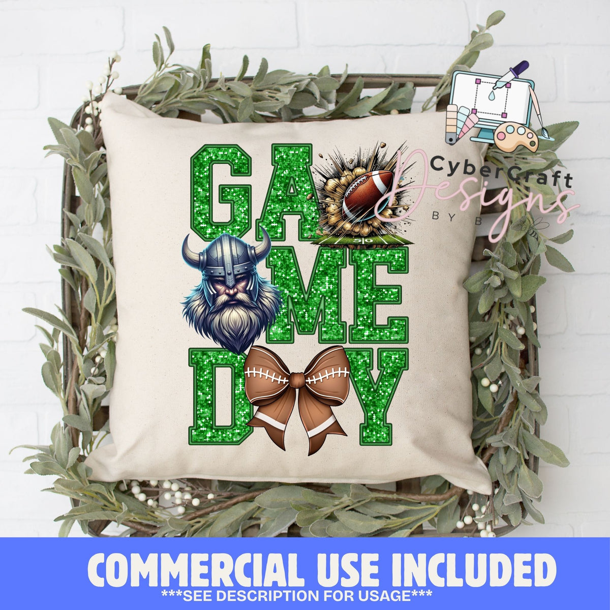 Digital PNG design displayed on a decorative pillow mockup showing one of many possible finished product applications.