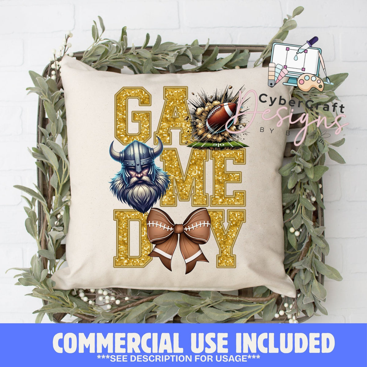 Digital PNG design displayed on a decorative pillow mockup showing one of many possible finished product applications.