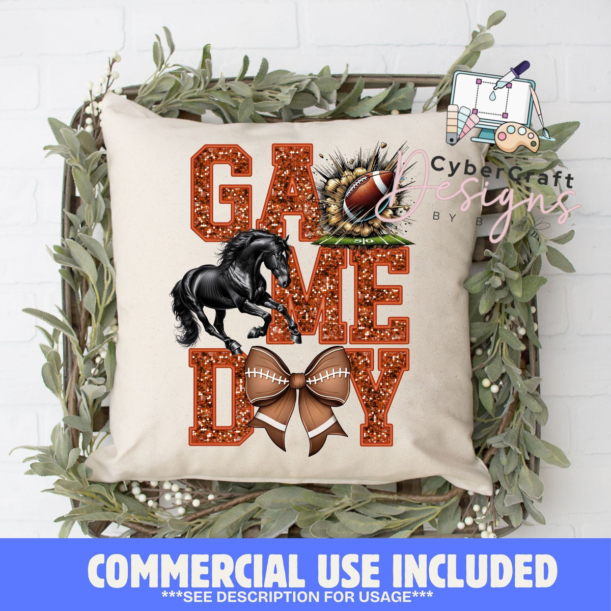 Digital PNG design displayed on a decorative pillow mockup showing one of many possible finished product applications.