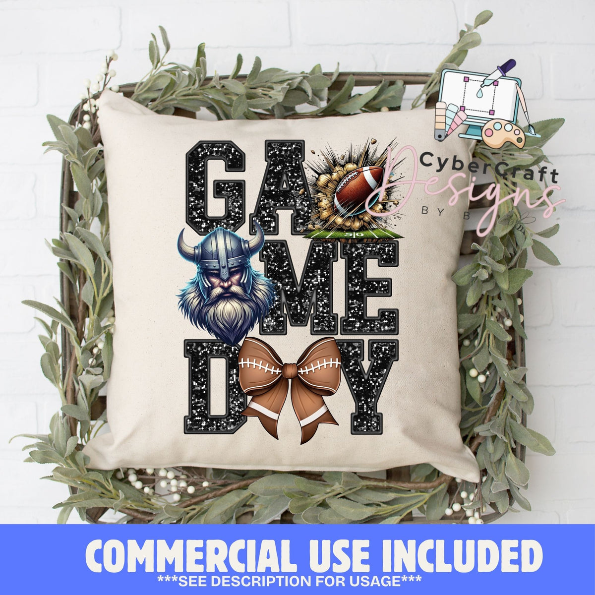 Digital PNG design displayed on a decorative pillow mockup showing one of many possible finished product applications.