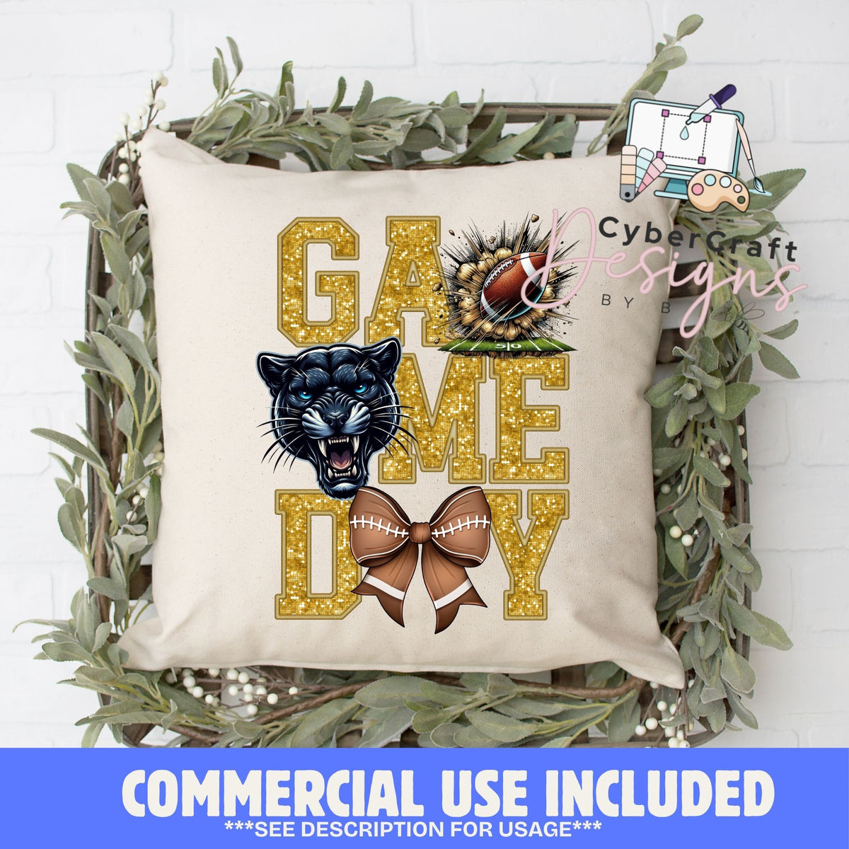 Digital PNG design displayed on a decorative pillow mockup showing one of many possible finished product applications.