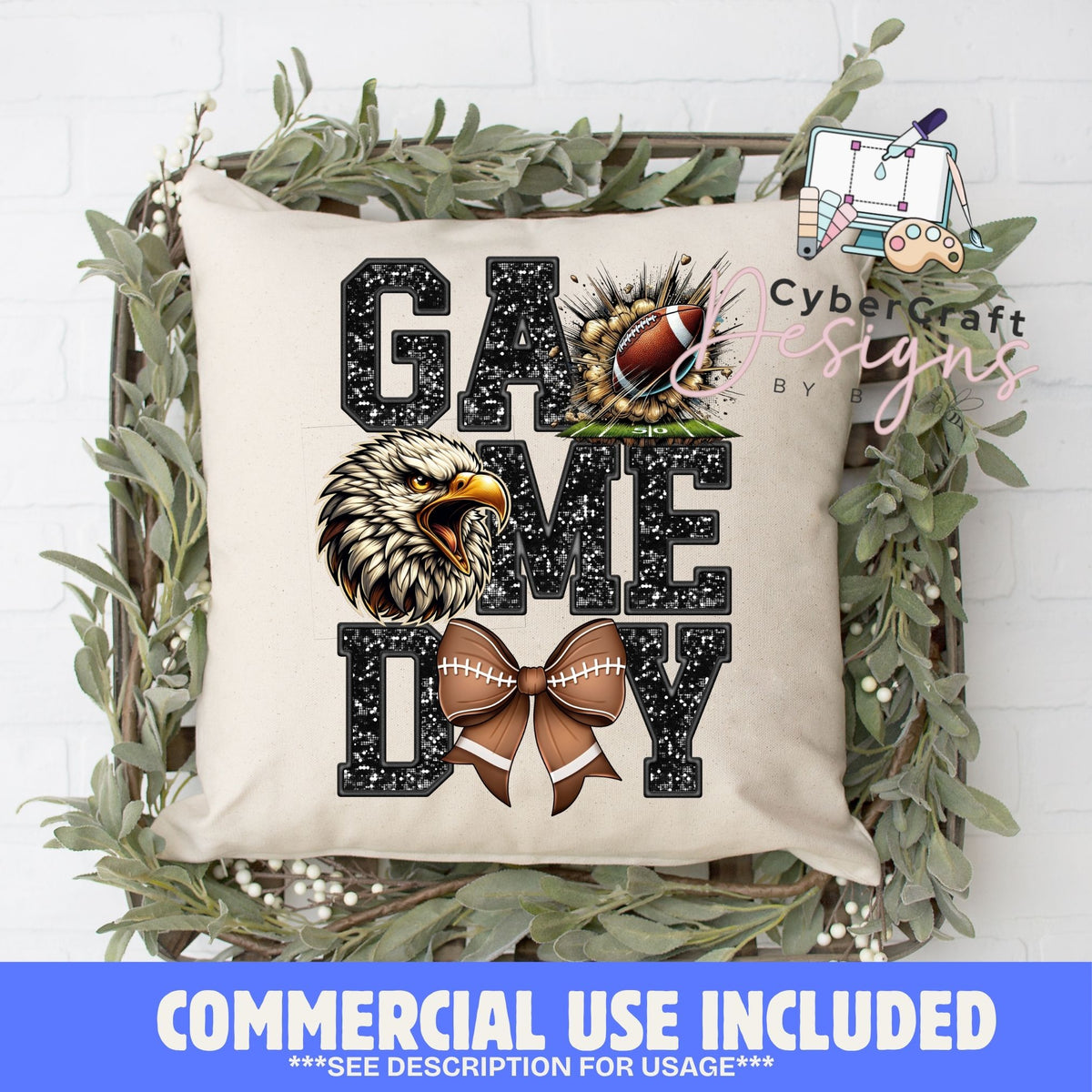 Digital PNG design displayed on a decorative pillow mockup showing one of many possible finished product applications.