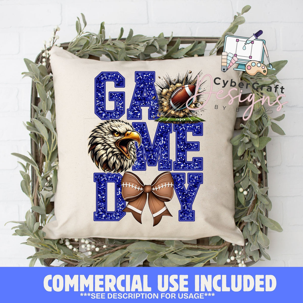Digital PNG design displayed on a decorative pillow mockup showing one of many possible finished product applications.