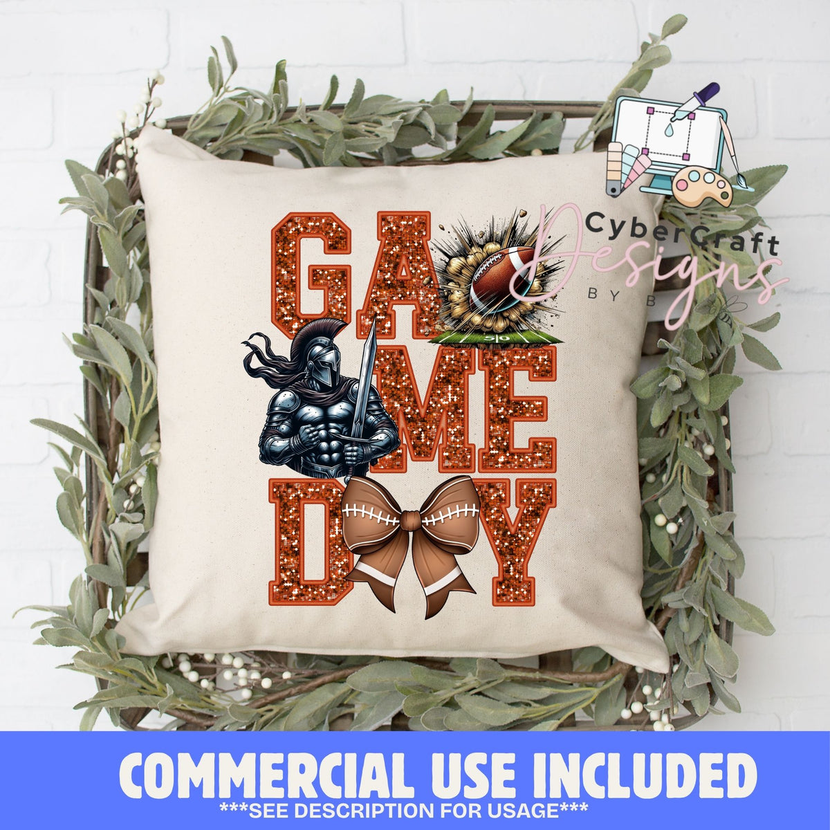Digital PNG design displayed on a decorative pillow mockup showing one of many possible finished product applications.