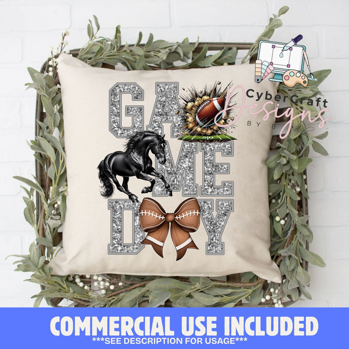 Digital PNG design displayed on a decorative pillow mockup showing one of many possible finished product applications.