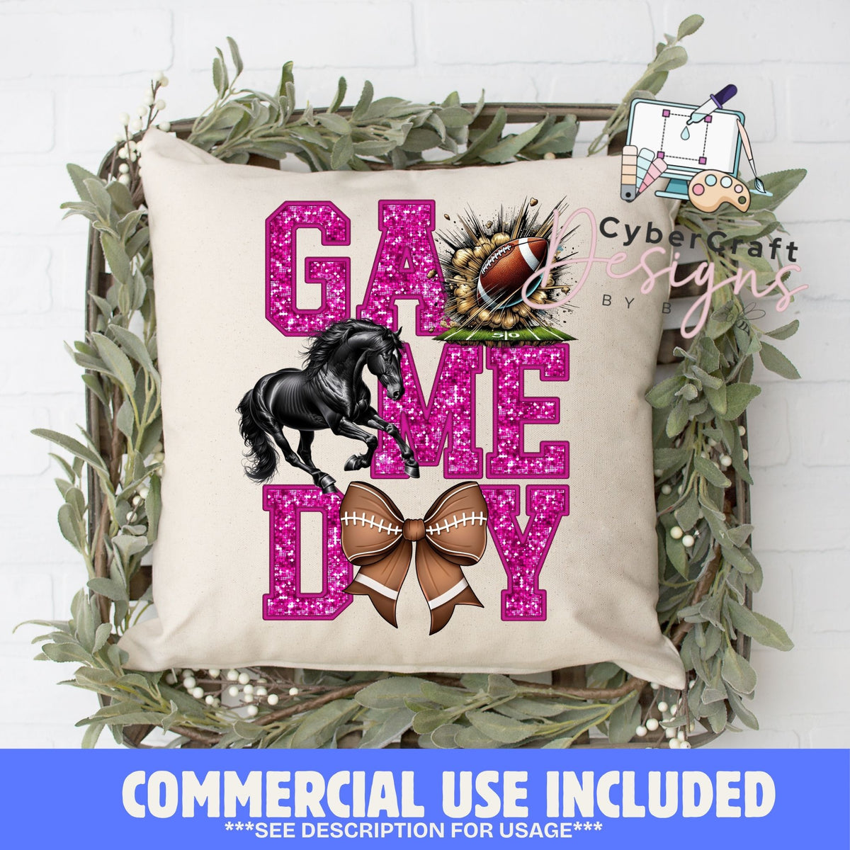 Digital PNG design displayed on a decorative pillow mockup showing one of many possible finished product applications.