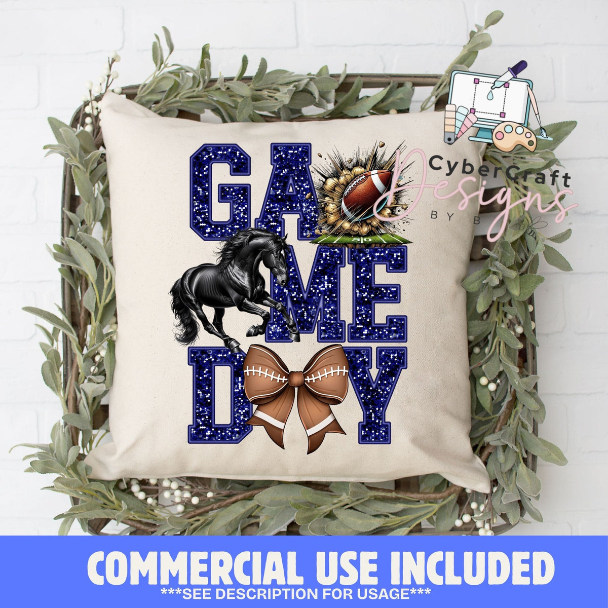 Digital PNG design displayed on a decorative pillow mockup showing one of many possible finished product applications.