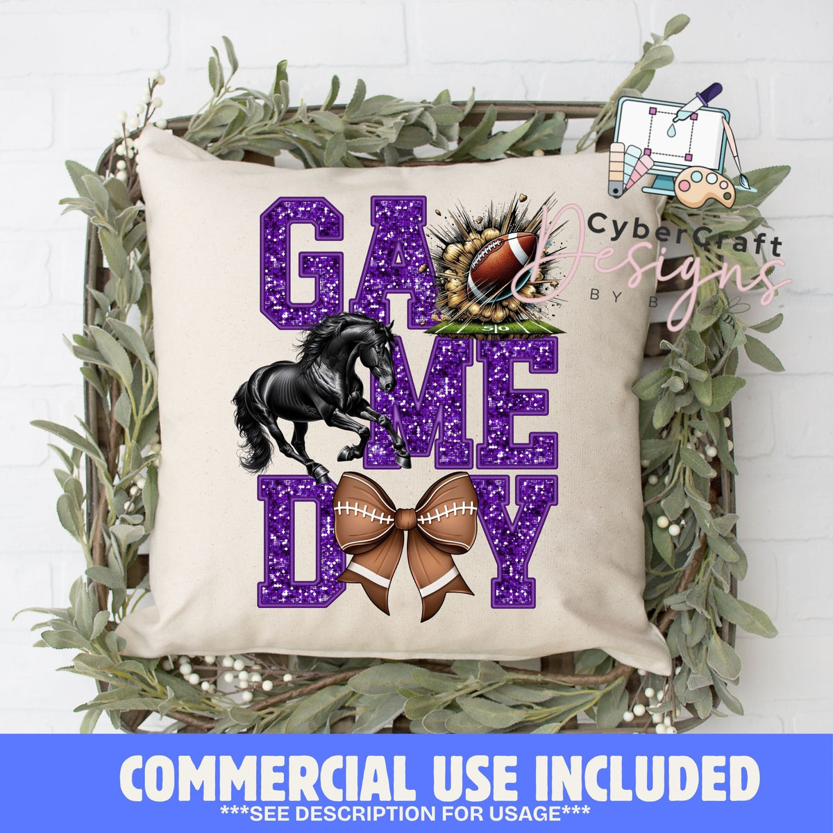 Digital PNG design displayed on a decorative pillow mockup showing one of many possible finished product applications.