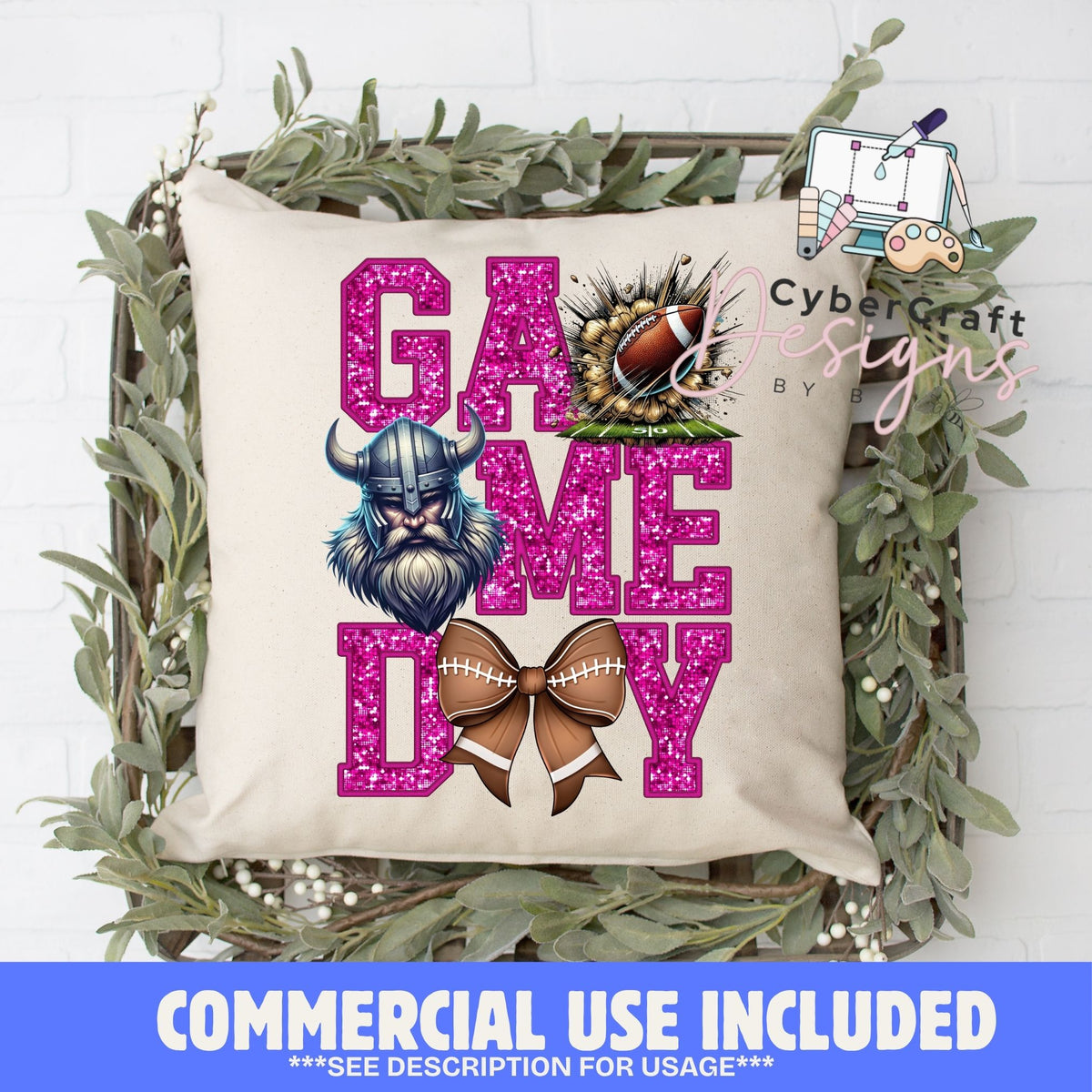 Digital PNG design displayed on a decorative pillow mockup showing one of many possible finished product applications.