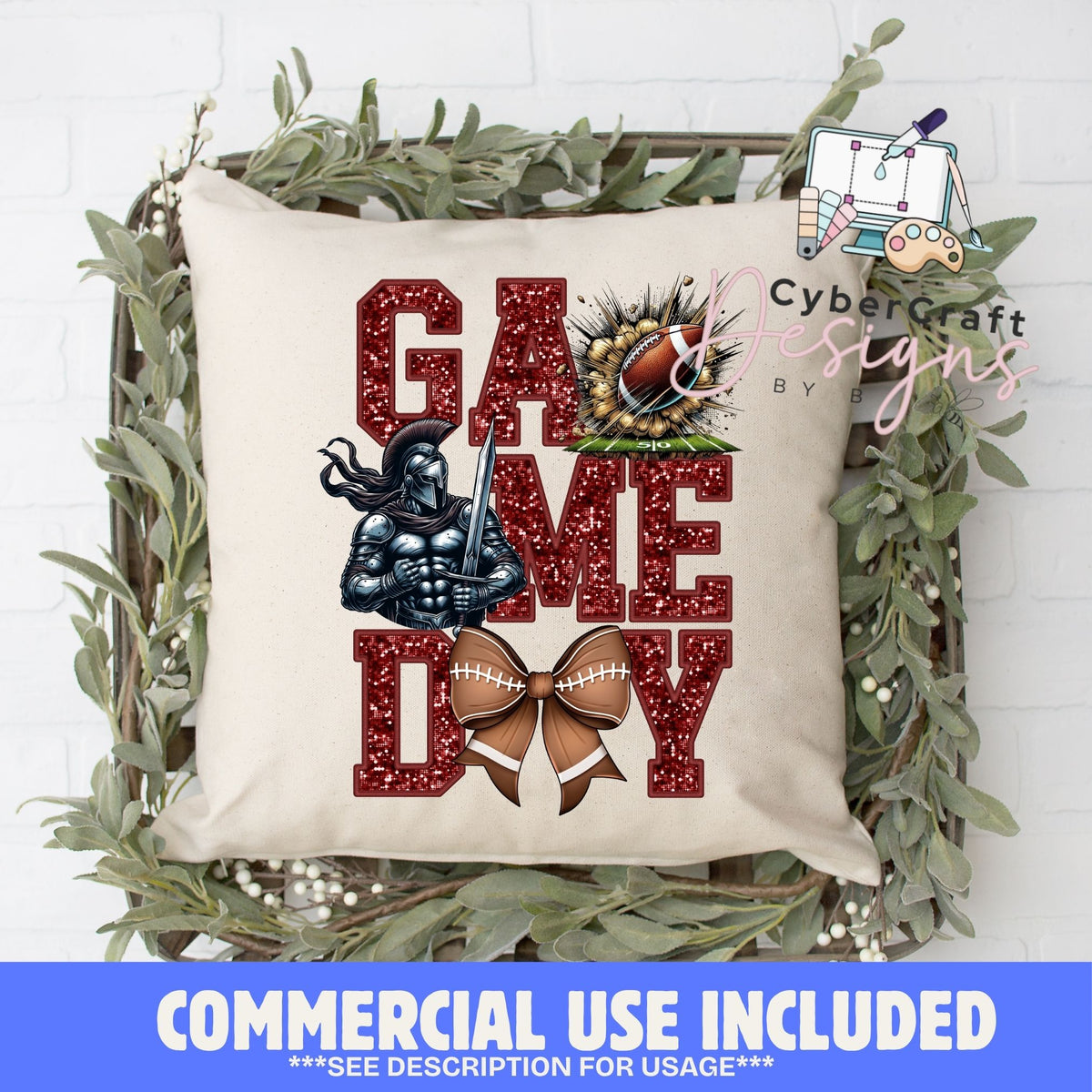 Digital PNG design displayed on a decorative pillow mockup showing one of many possible finished product applications.