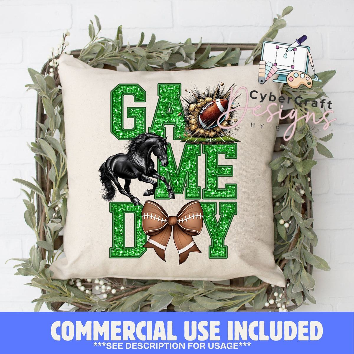 Digital PNG design displayed on a decorative pillow mockup showing one of many possible finished product applications.