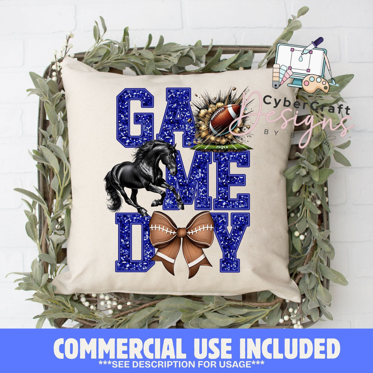 Digital PNG design displayed on a decorative pillow mockup showing one of many possible finished product applications.