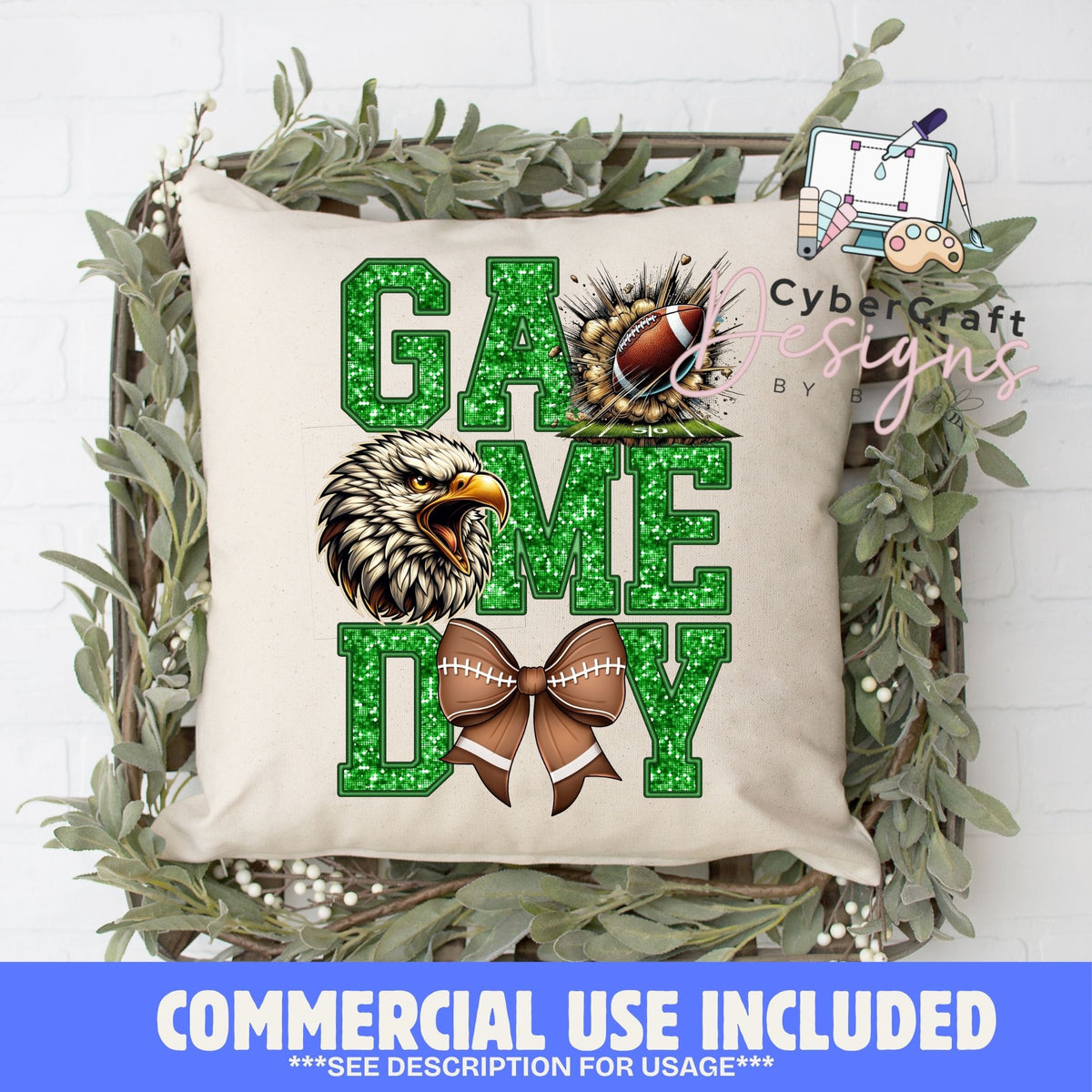 Digital PNG design displayed on a decorative pillow mockup showing one of many possible finished product applications.