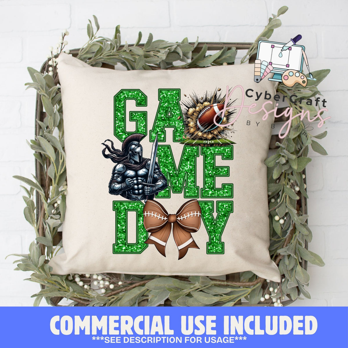 Digital PNG design displayed on a decorative pillow mockup showing one of many possible finished product applications.