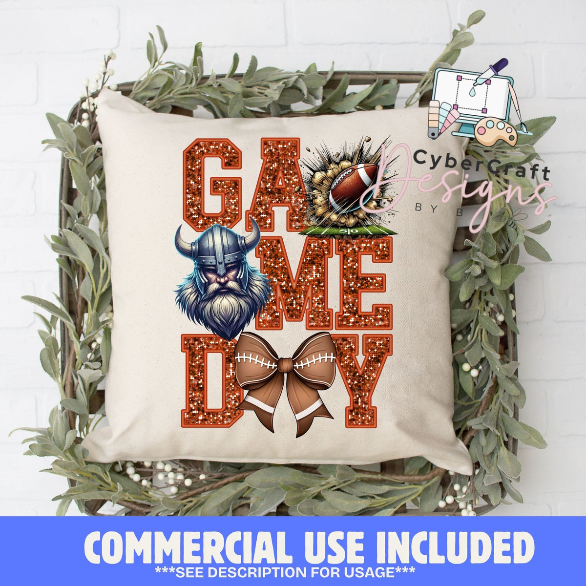Digital PNG design displayed on a decorative pillow mockup showing one of many possible finished product applications.
