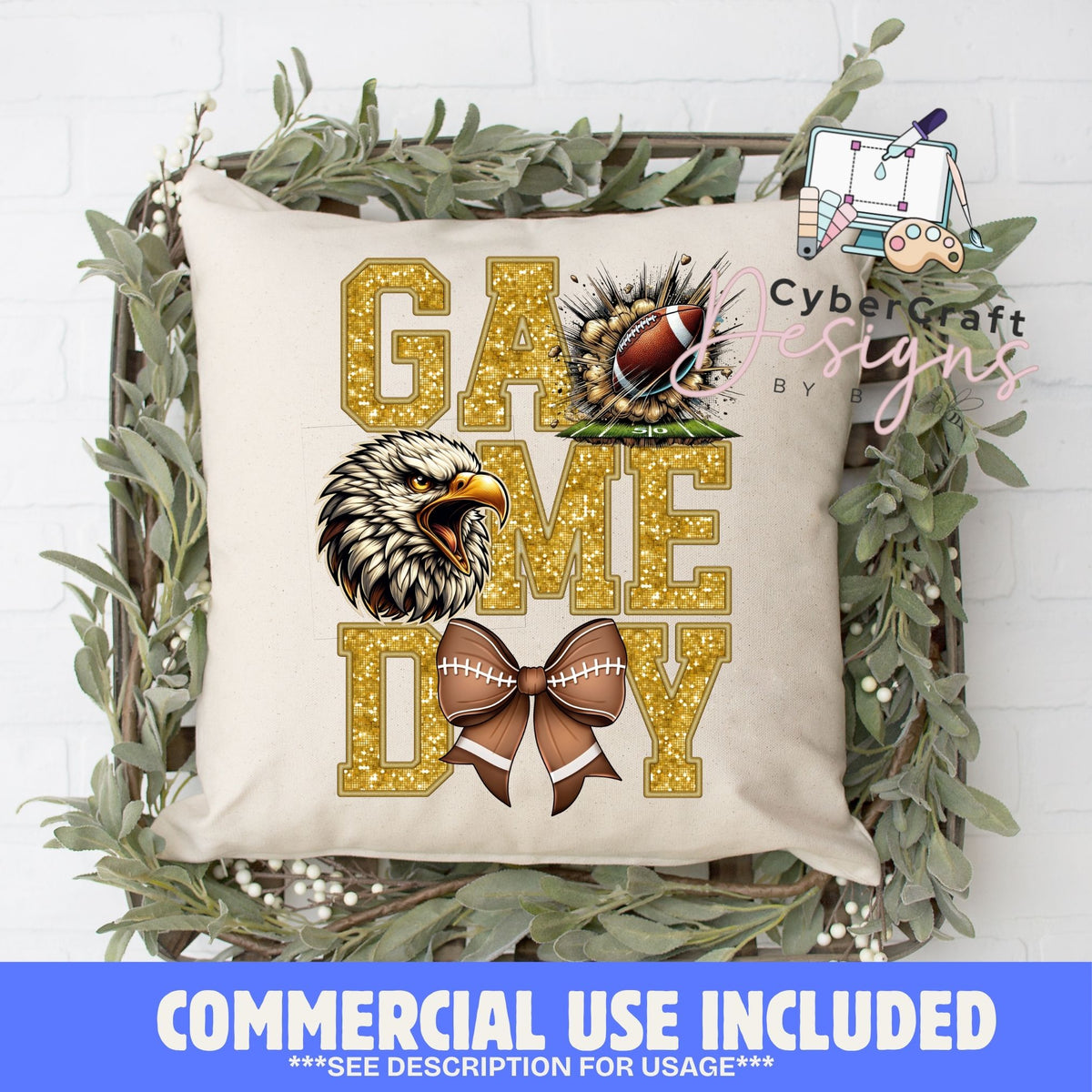 Digital PNG design displayed on a decorative pillow mockup showing one of many possible finished product applications.
