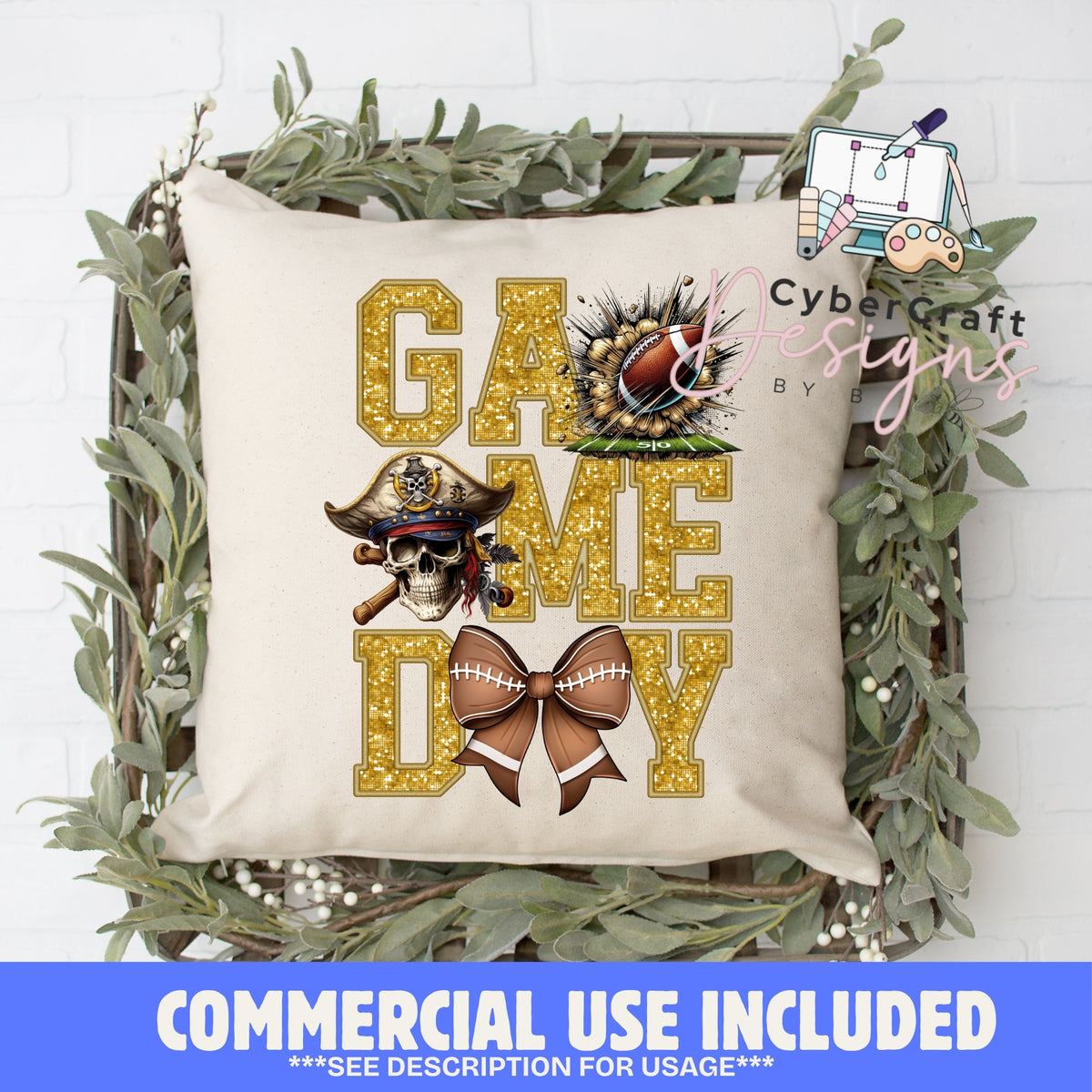 Digital PNG design displayed on a decorative pillow mockup showing one of many possible finished product applications.