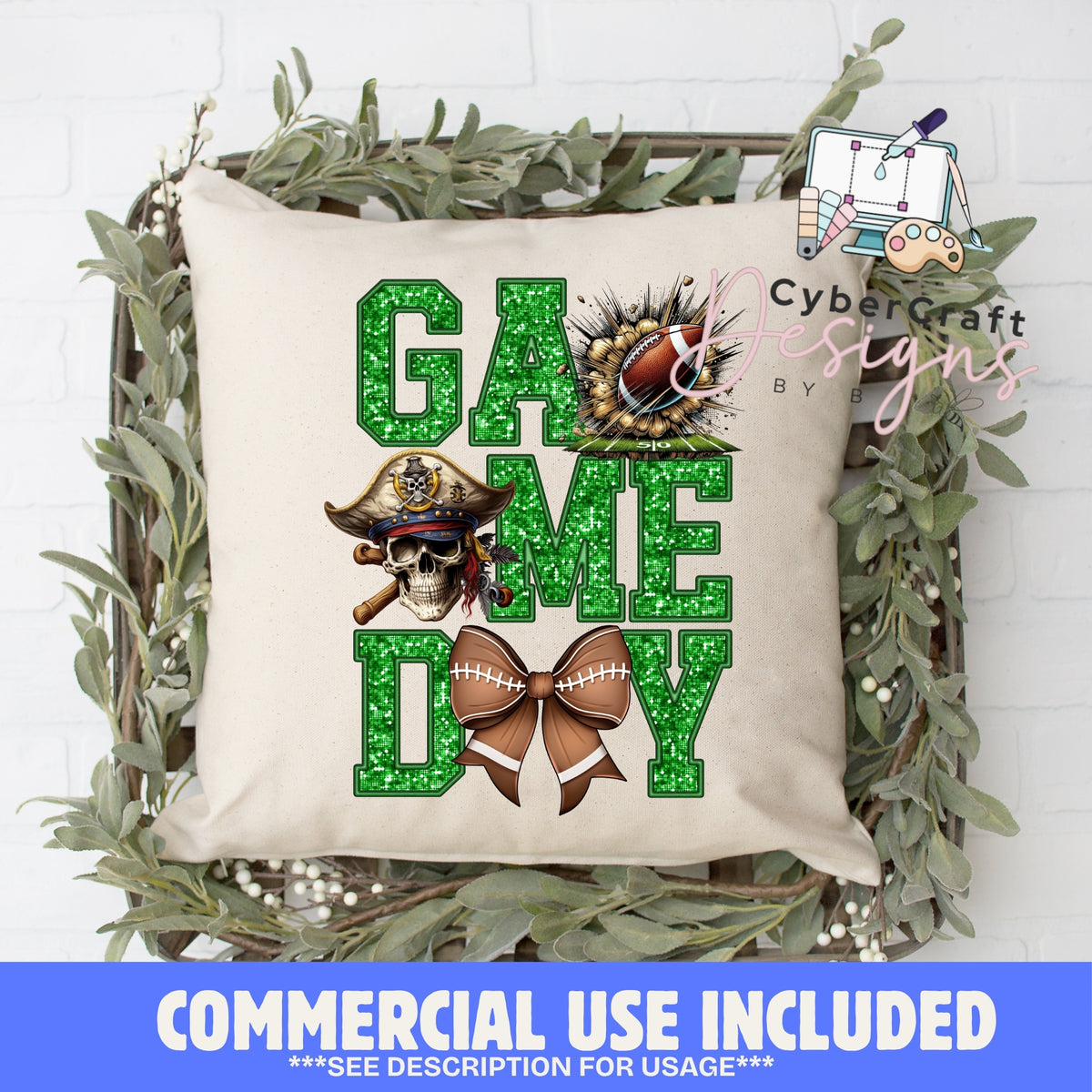 Digital PNG design displayed on a decorative pillow mockup showing one of many possible finished product applications.