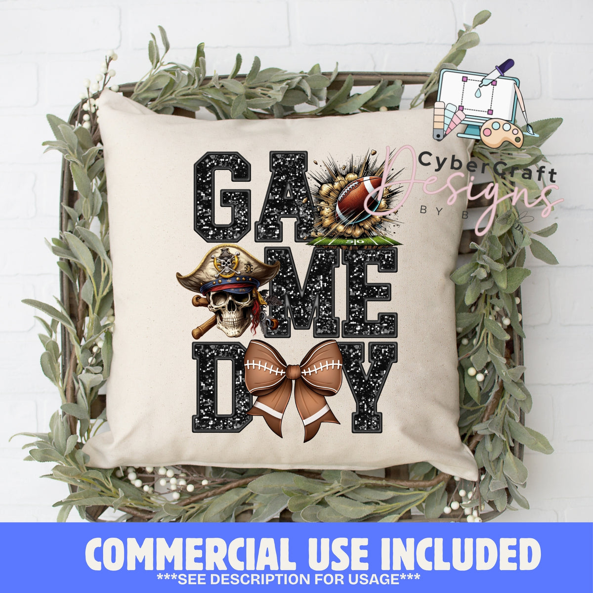 Digital PNG design displayed on a decorative pillow mockup showing one of many possible finished product applications.